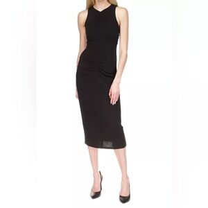 Michael Michael Kors Womens Ruched Sleeveless Midi Black Large